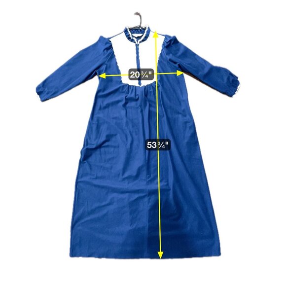 Vintage Navy Blue Ultra Plush Long Nightgown White Lace Details Ruffle Trim Sz M - Picture 7 of 10